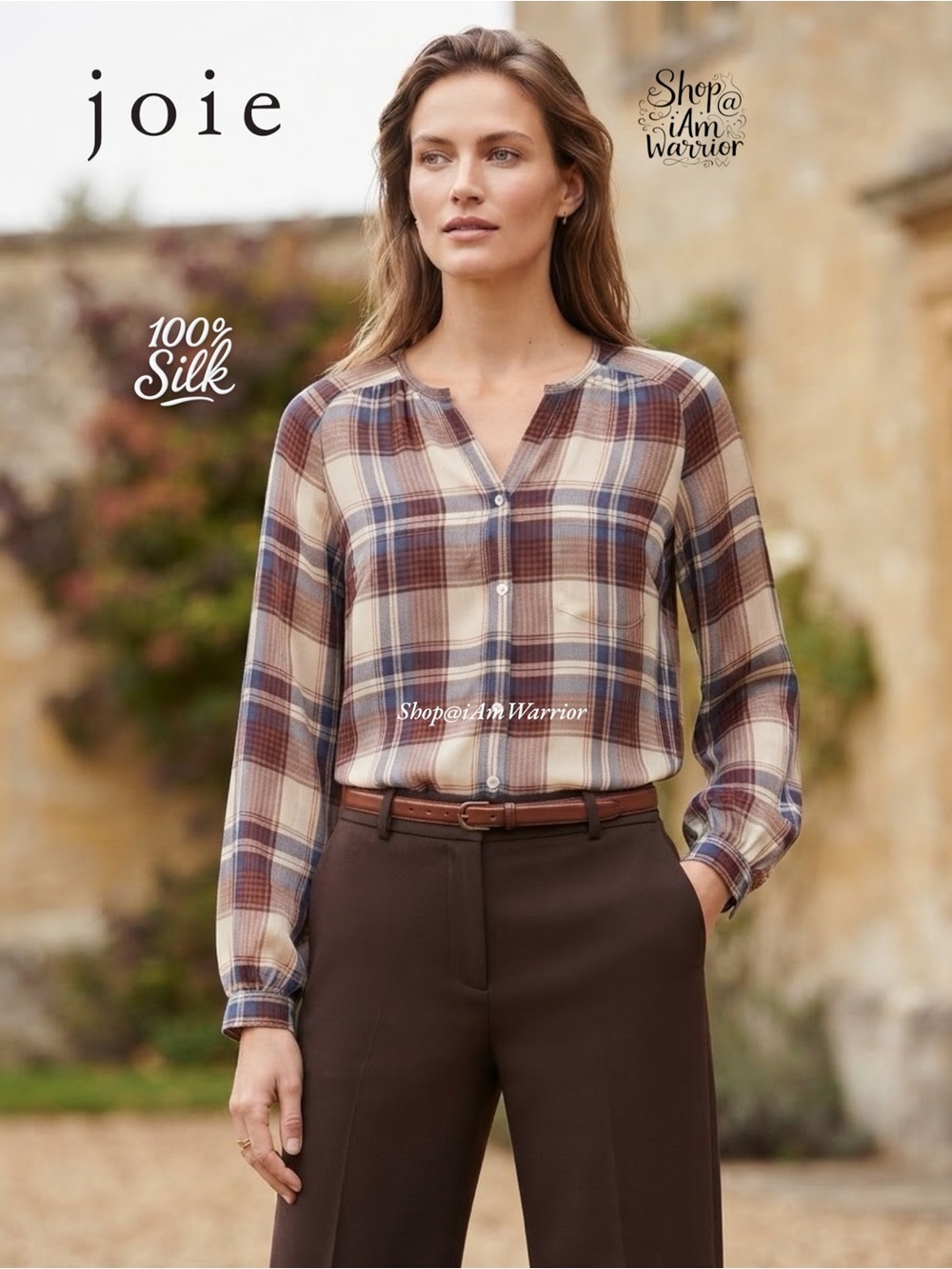 Joie textured woven silk plaid blouse *shop@iamwarrior